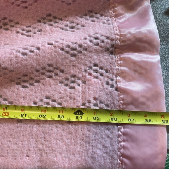 Vintage St Michael Satin Trim Pink Acrylic Blanket Made in UK Full Size 90x89 - Picture 9 of 16